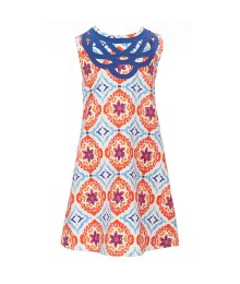 Counting Daisies Orange Multi With Blue Medallion Printed Dress 